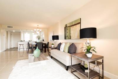 Black Accents ground this Living Room home staging, Hollywood Florida