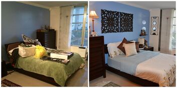 Master Bedroom before and after redesign using only what you already own